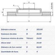 Disco de freio Dianteiro Ventilado Peugeot 2008/307/308/408/5008 1.6 2.0 16v/Citroen Air Cross/C3/C3 Picasso/C4/C4 Lounge/C4 Pallas/C5/DS3/Xsara Picasso