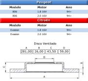 Disco de freio Dianteiro Ventilado Peugeot 806/Citroen Evasion